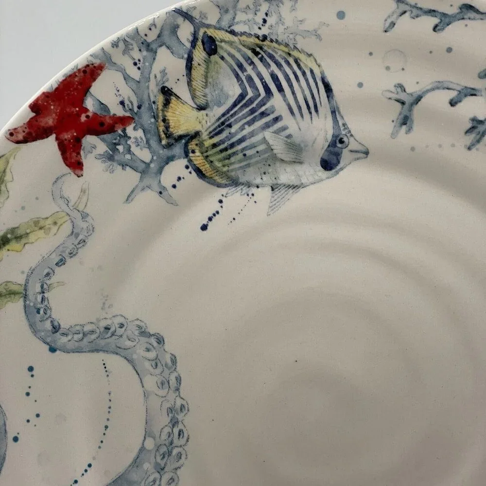 Pier 1 Sea Life RARE Discontinued Pattern Stoneware Ceramic Dinner Plate 10.75